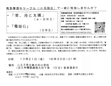 南多摩理科サークル勉強会　「星、月と太陽」（4・6年生）　「電磁石」（5年生）